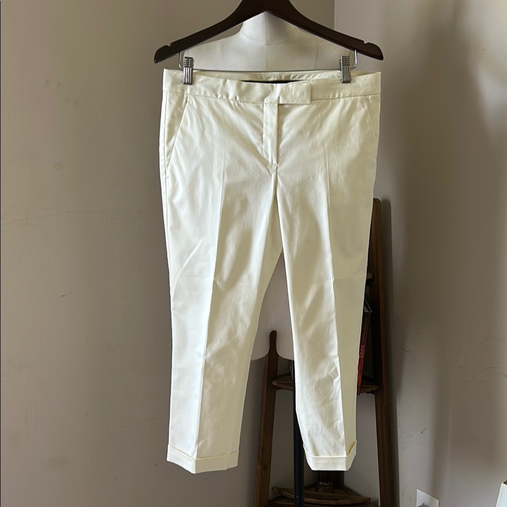 Theory Light Cream Cotton Elastane Chinos Flat-Front Design size 10 cuffed hem